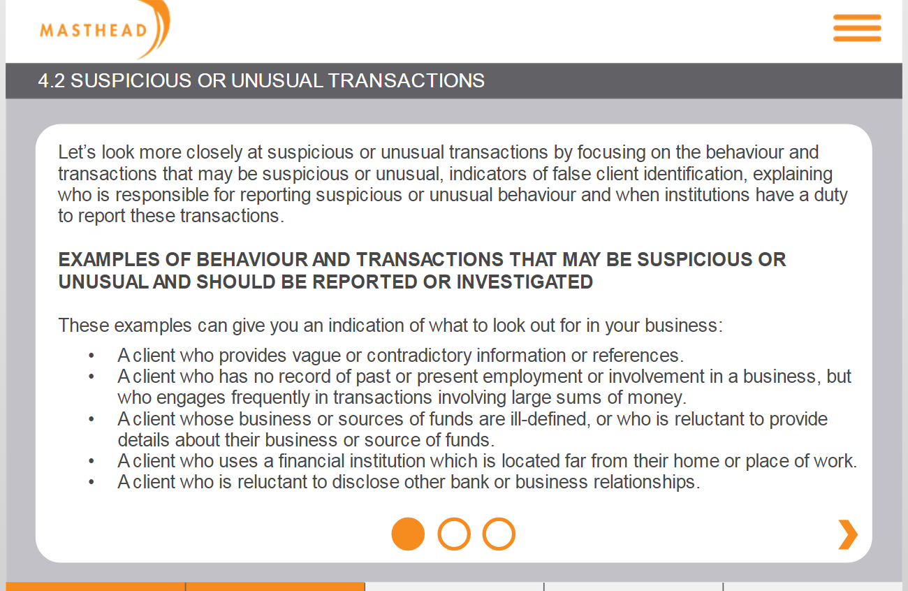 4.2 Suspicious or unusual transaction 1