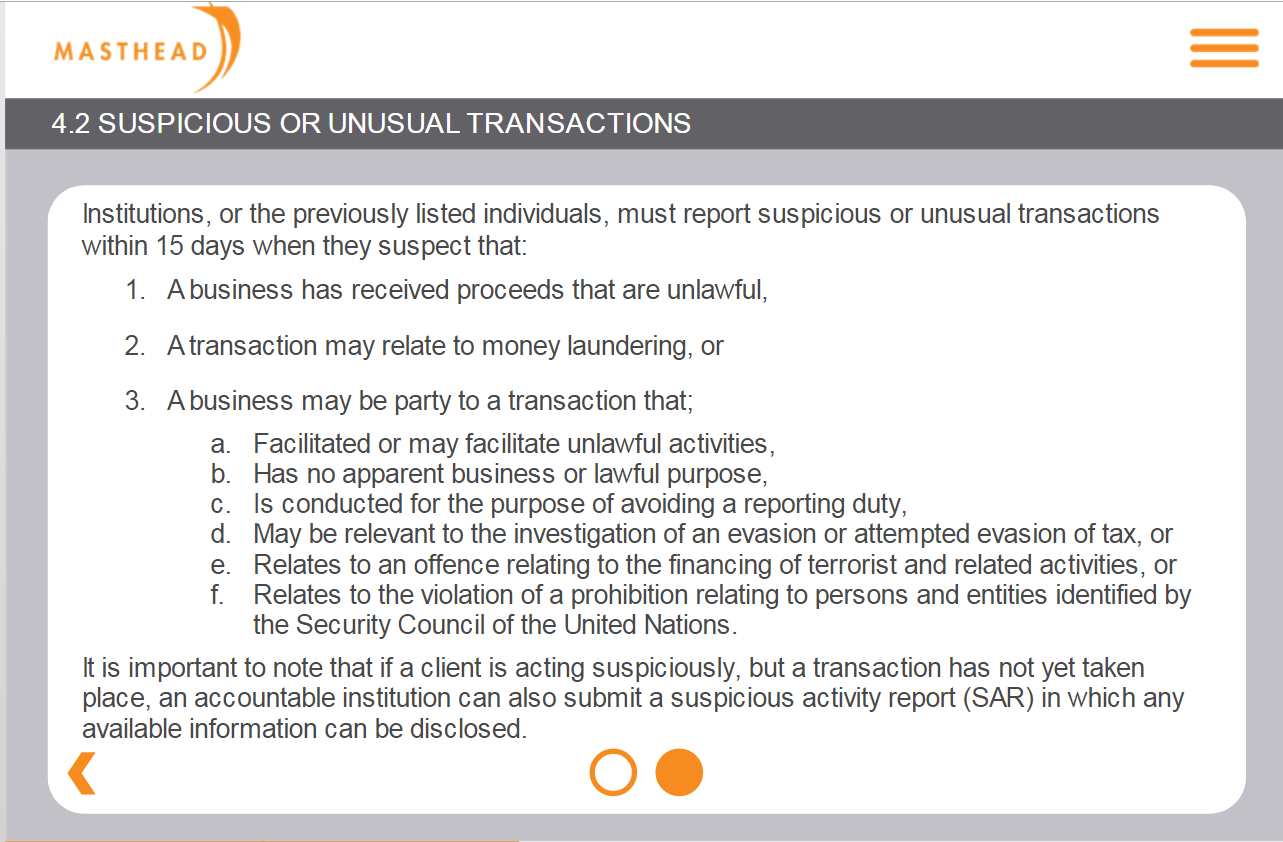 4.2 Suspicious or unusual transaction 5