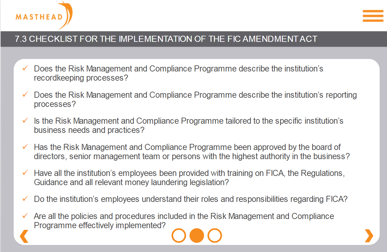 7.3 Checklist for implementation 2